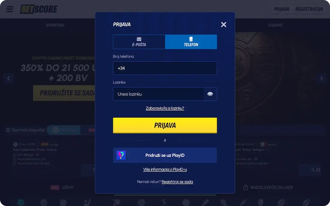 betscore casino prijava telefon