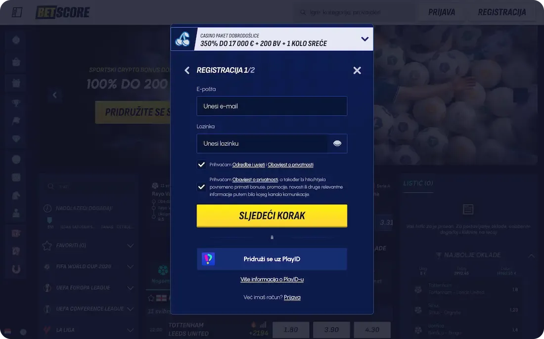 betscore casino registracija